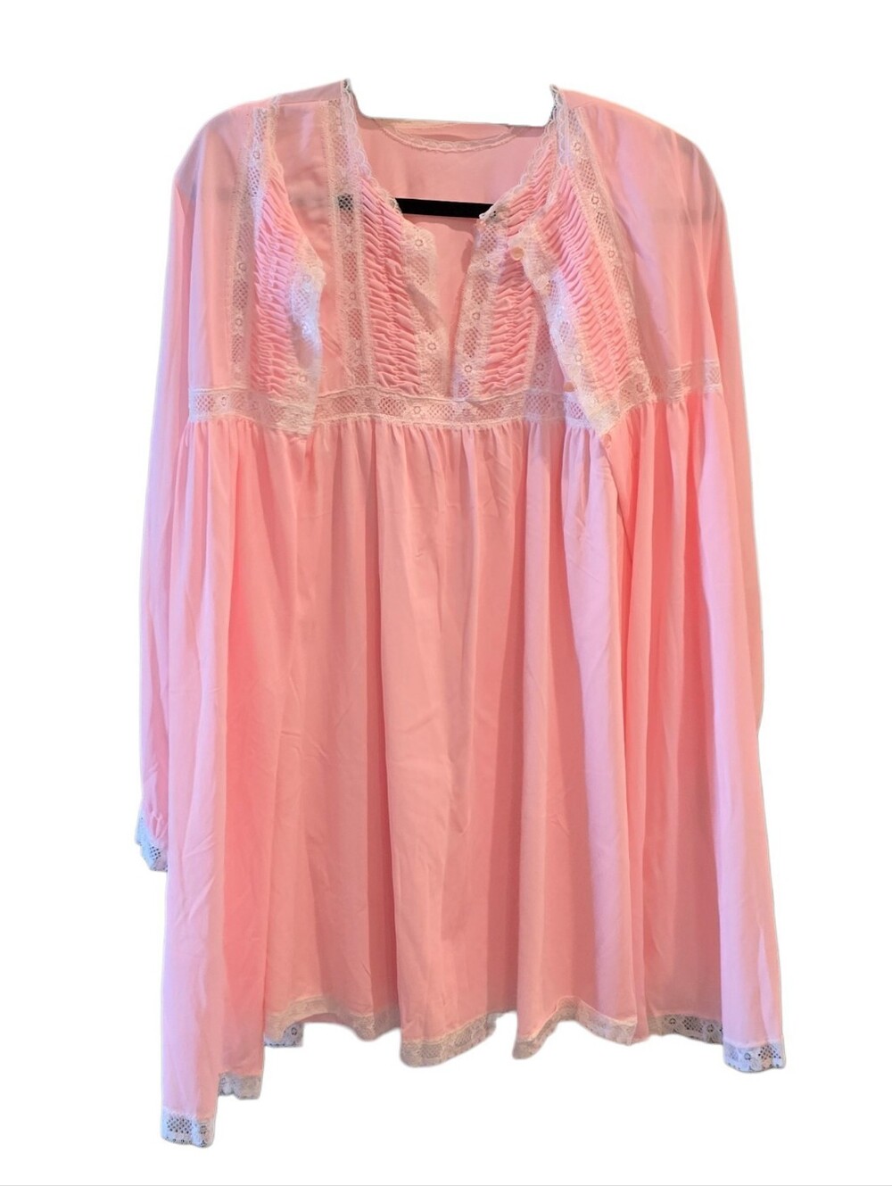VINTAGE Atkins Pink Lace Nightgown And Matching Robe Set